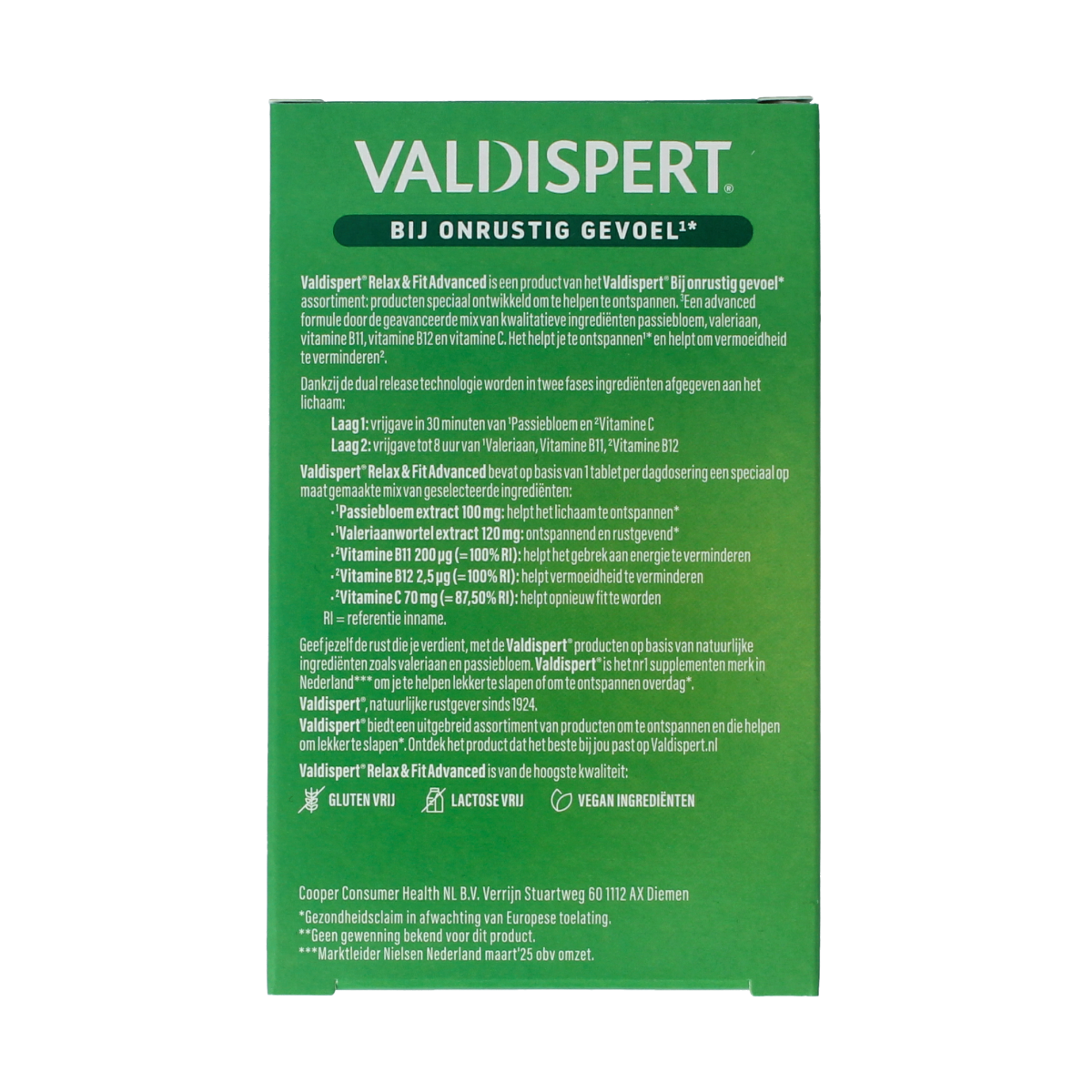 Valdispert Relax & Fit advanced herbal supplement tablets in a blister pack, natural remedy for relaxation and stress relief.