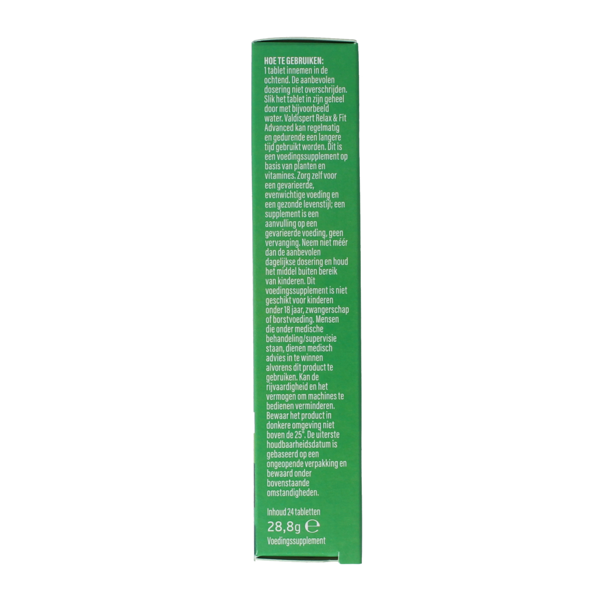 Valdispert Relax & Fit herbal supplement box with 24 tablets, featuring natural ingredients for relaxation and well-being.