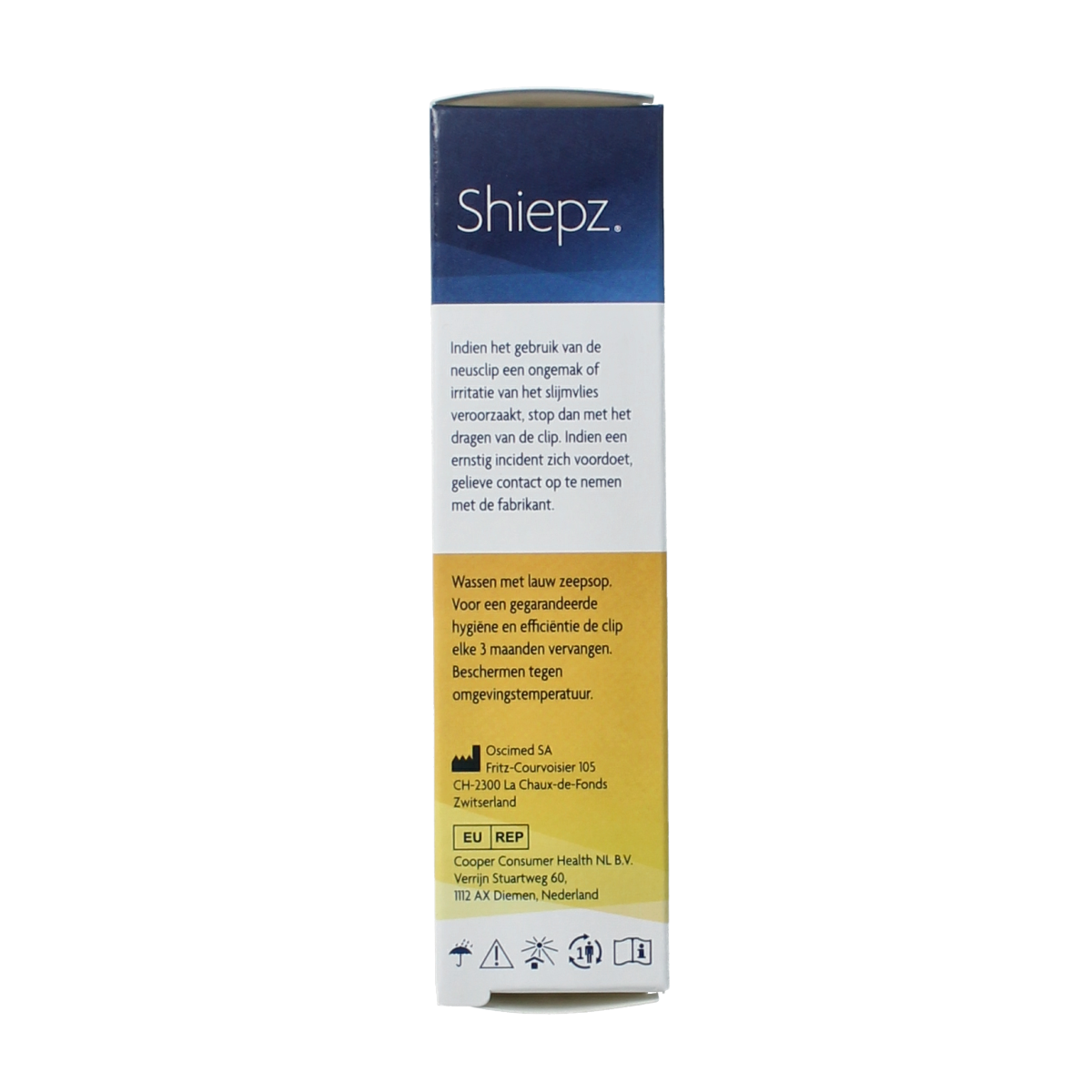Shiepz snurken neusclip, set van 2, voor neusverzorging en ademhaling, zichtbaar in gebruik op een neus.