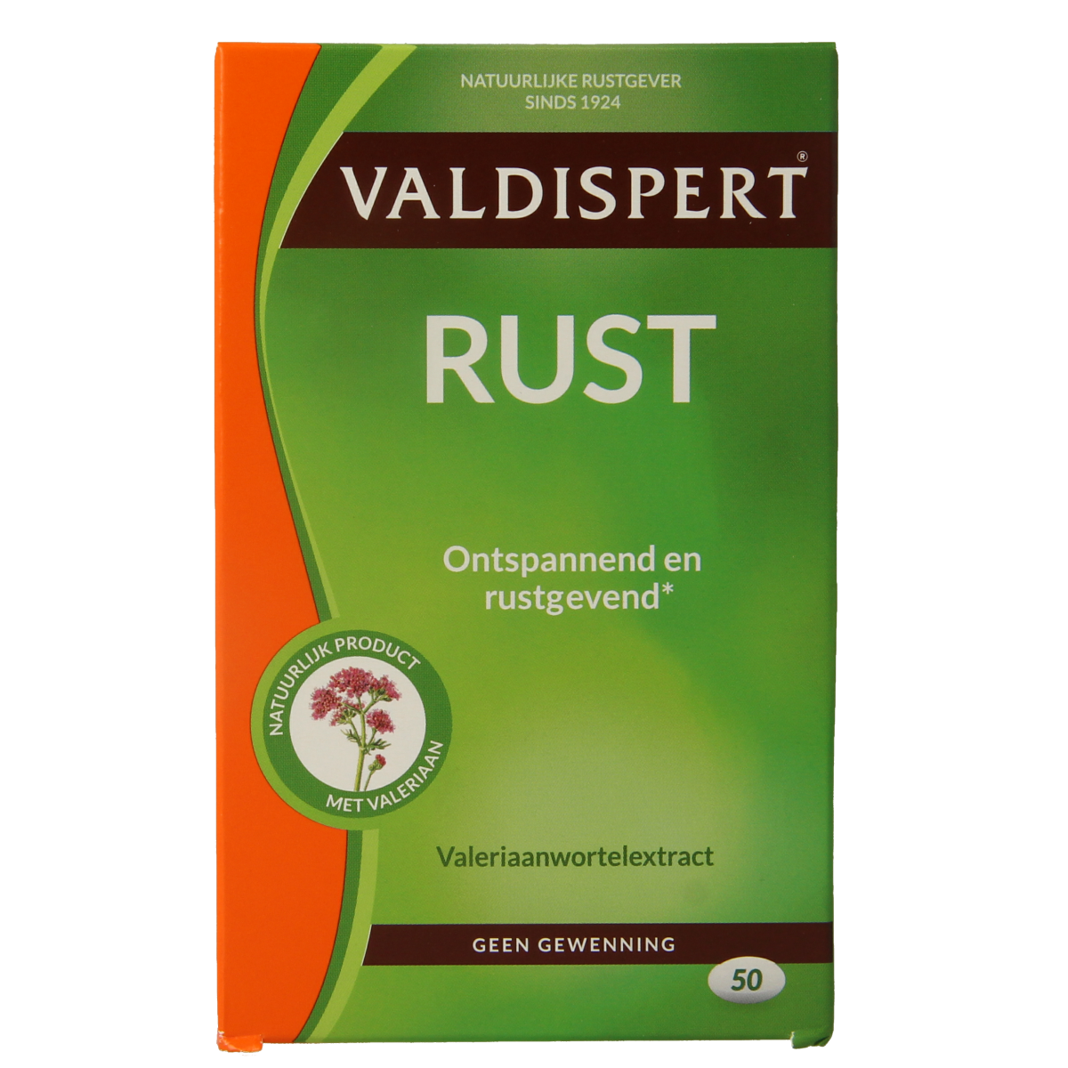 Valdispert Rust herbal supplement dragees in a clear container, showing the small, round herbal tablets inside.