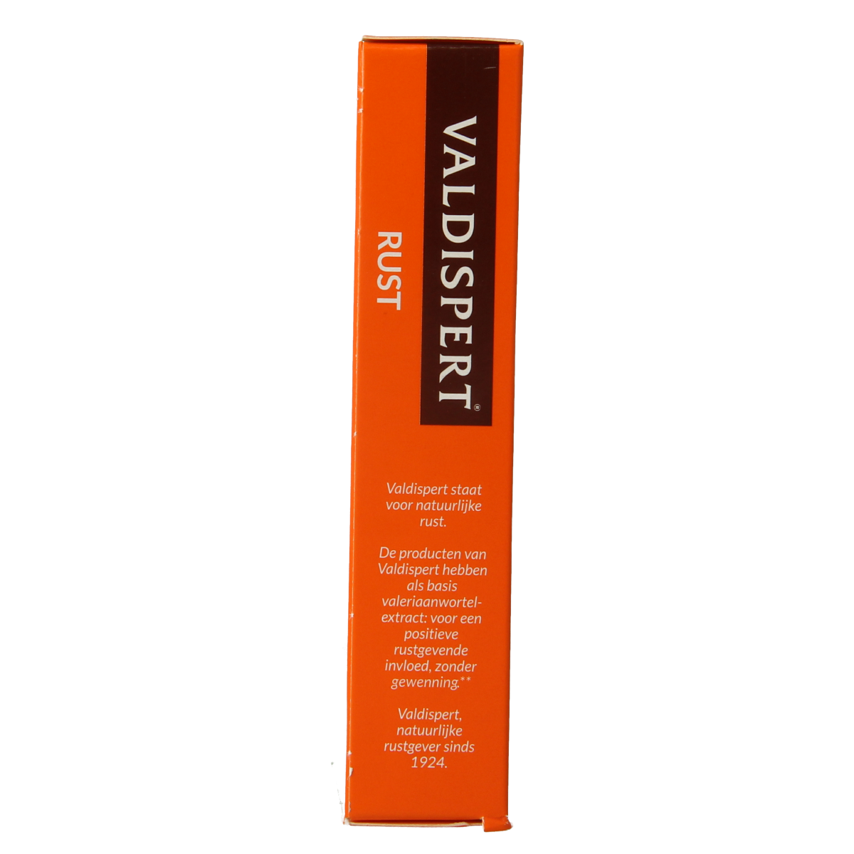 Valdispert Rust herbal supplement dragees in a clear container, showing small round herbal supplement tablets.