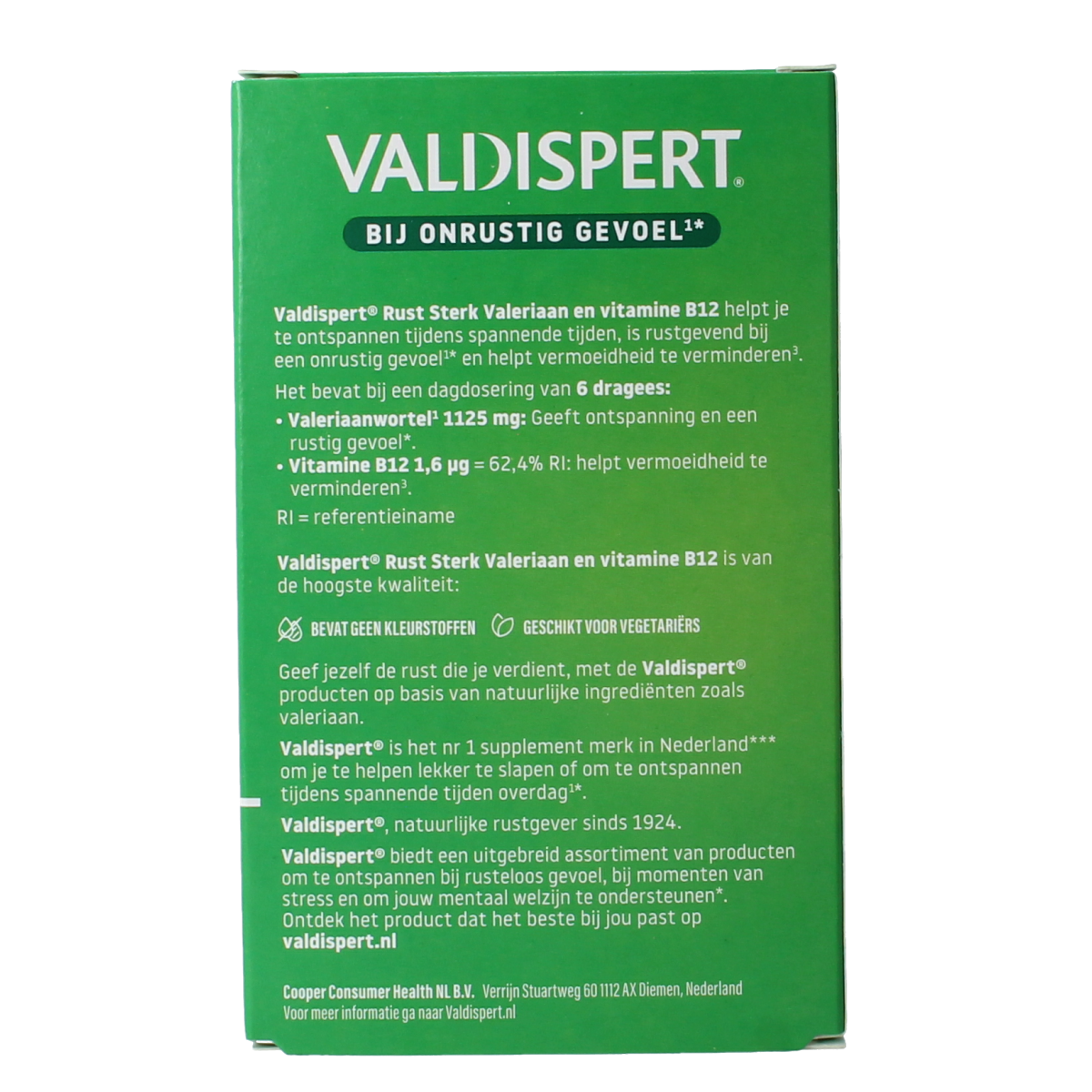 Valdispert Rust sterk herbal supplement dragees in a clear container, showcasing the herbal product packaging.