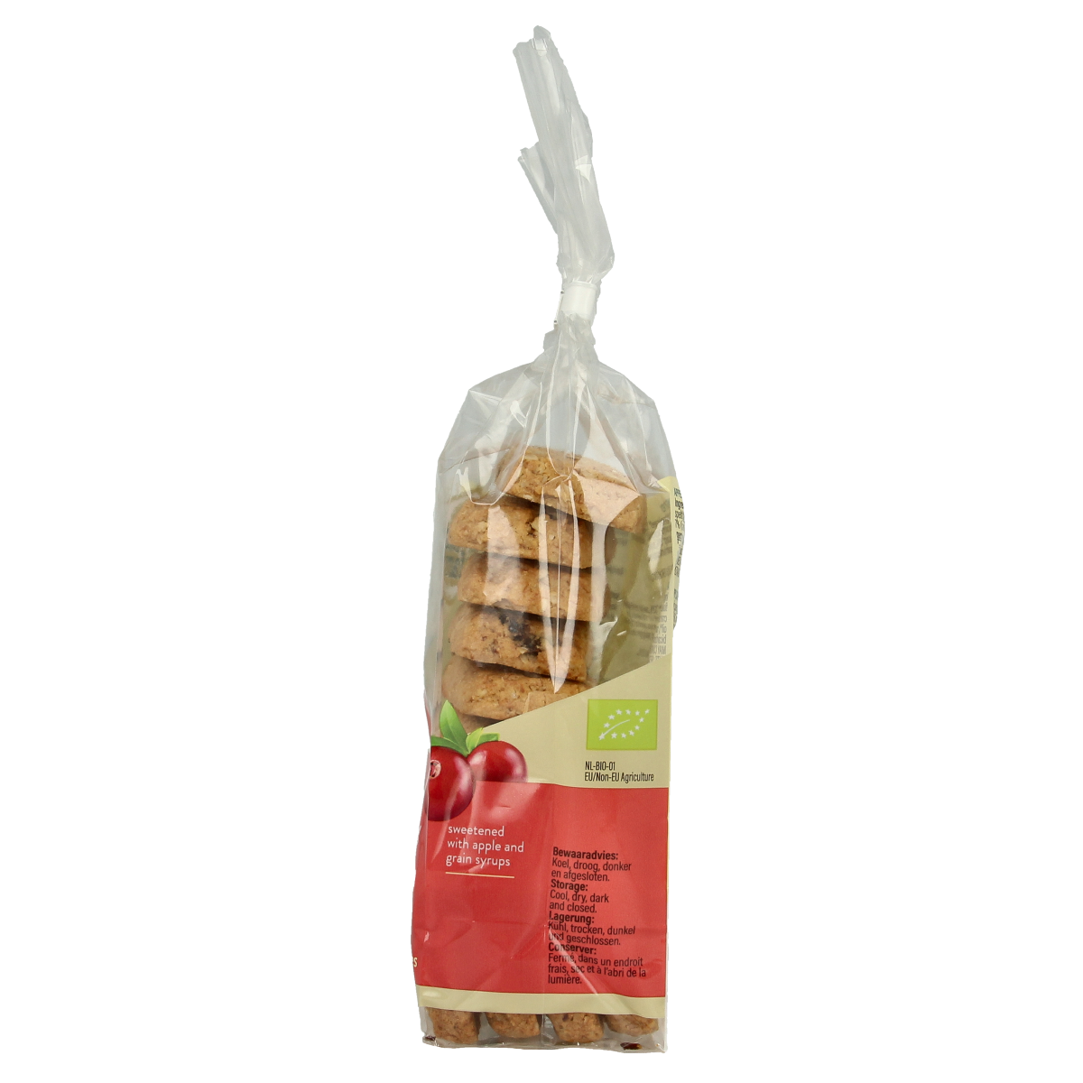 Billy's Farm organic cranberry-flavored cookies in a 175g package, showcasing the krentenkoeken on a white background.