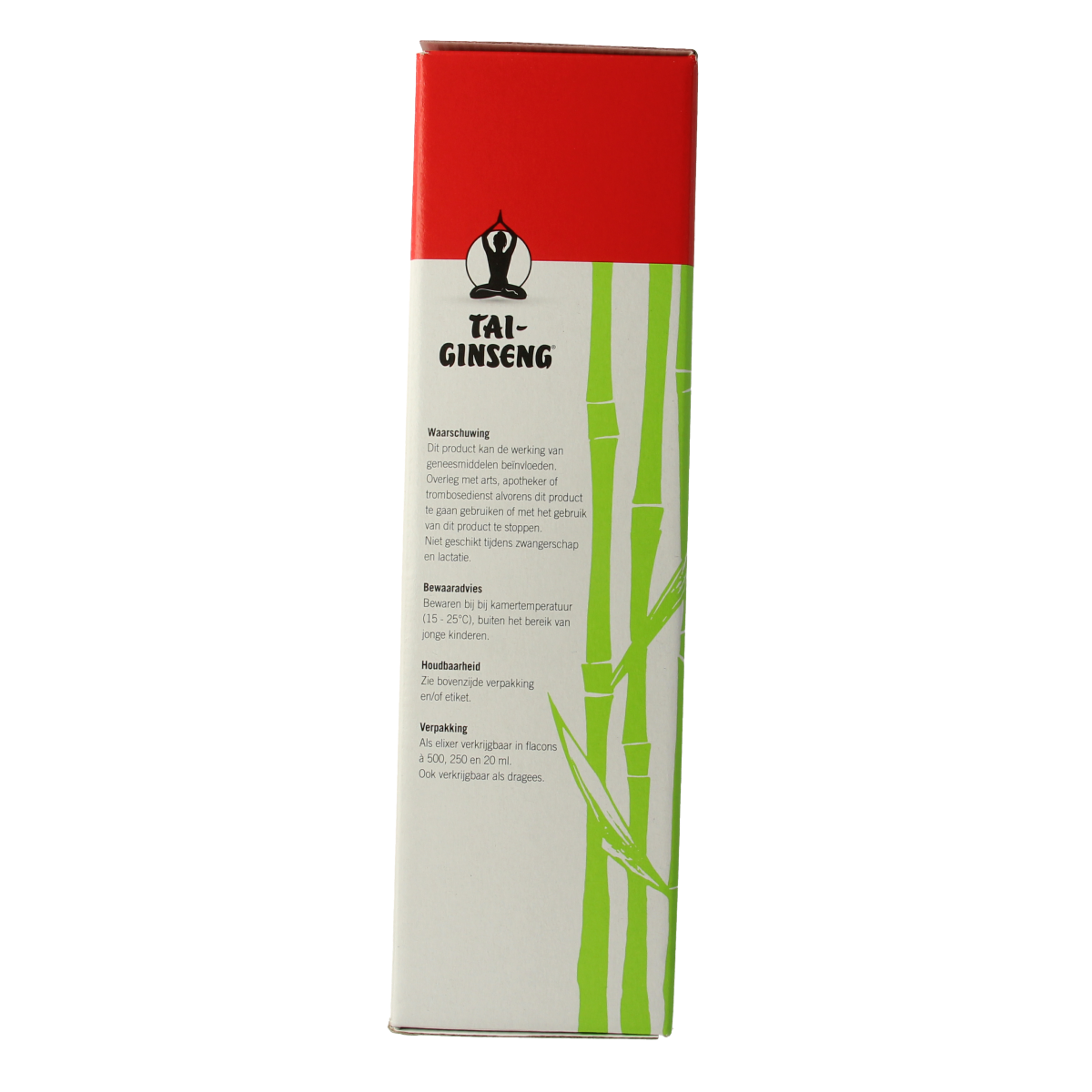 Bottle of Tai Ginseng Tai-Ginseng elixir 500ml for herbal preparations, featuring a clear label and dark cap.