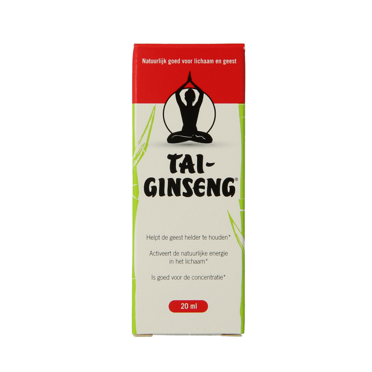 Tai Ginseng elixir bottle showing herbal supplement in a 20ml container, part of Tai Ginseng's herbal preparations collection.