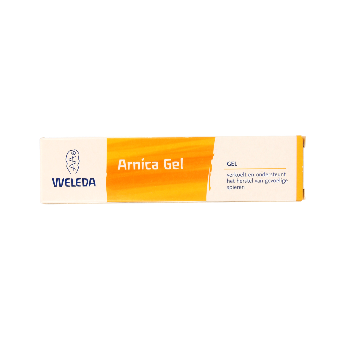 Weleda Arnica gel 25g tube, natural body care product for soothing and skin relief, featuring bright yellow packaging.