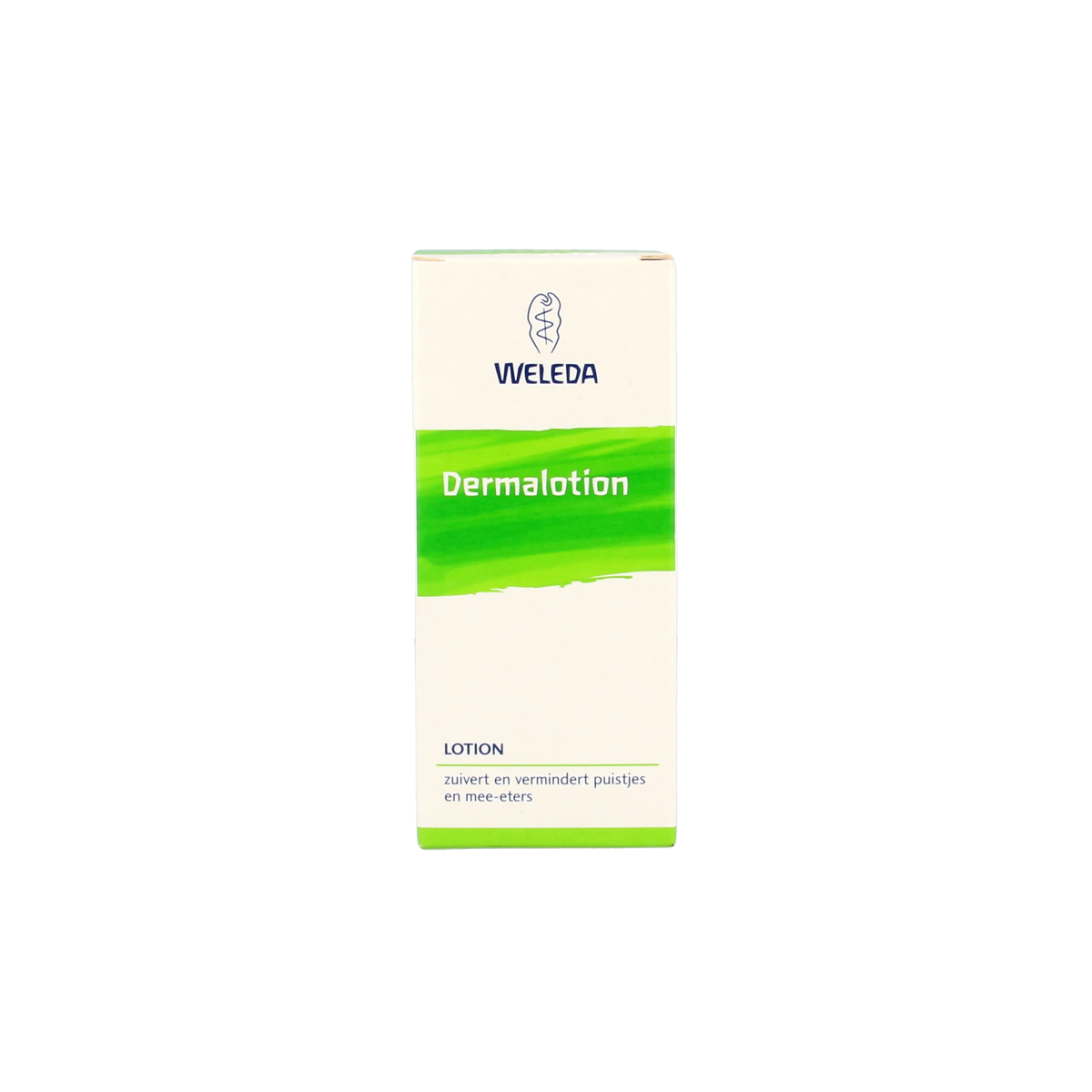 Weleda Dermalotion facial skincare bottle with 50ml capacity, featuring a white and green label on a white background.