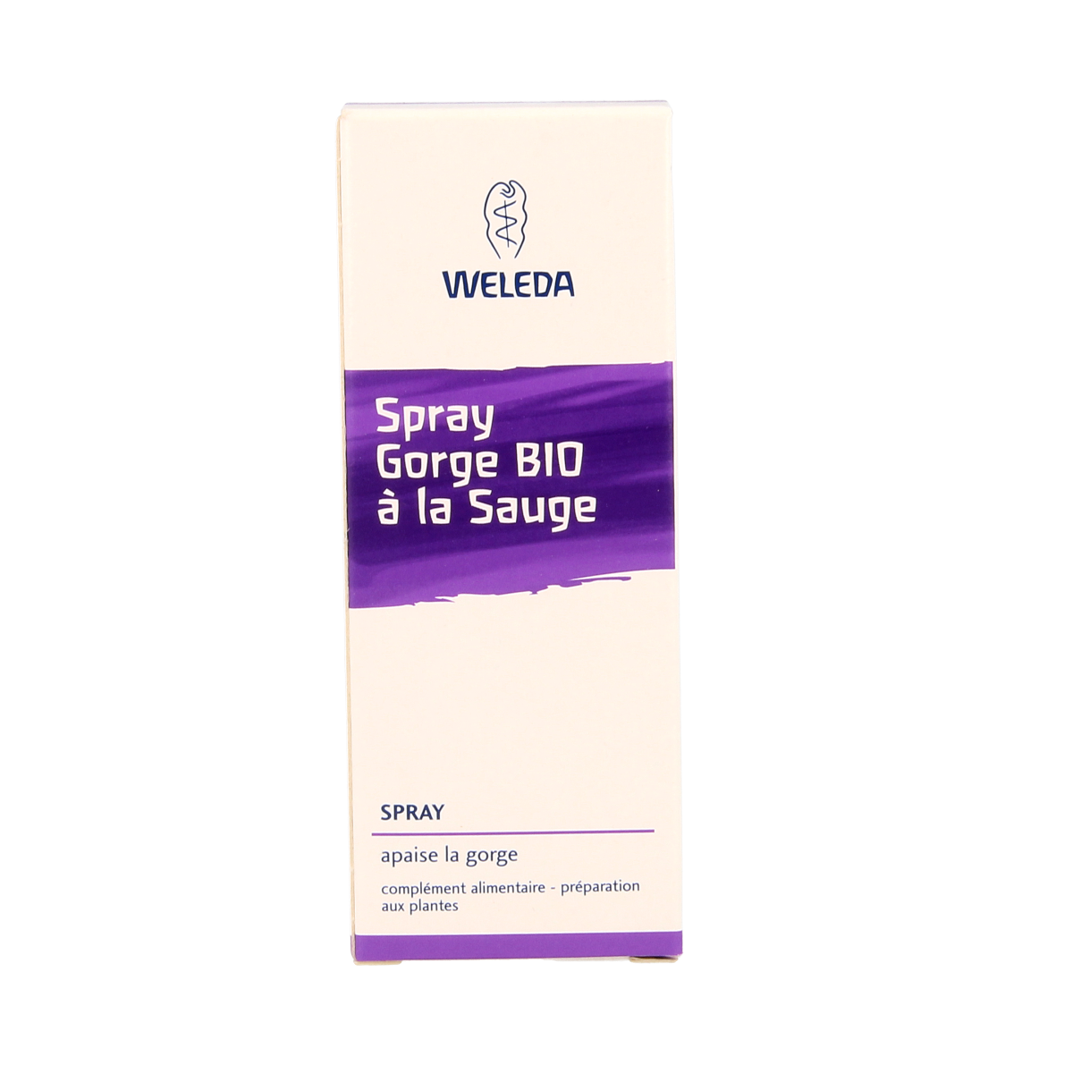 Weleda Salie keelspray bio, 20ml herbal preparation with natural ingredients, in a small spray bottle.