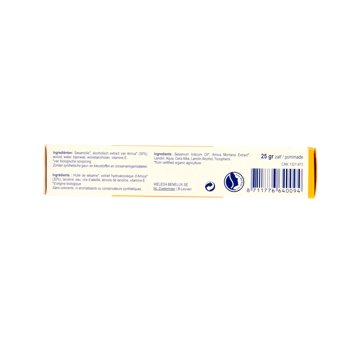 Weleda Arnica zalf in a 25g tube, a natural body care product for soothing and nourishing skin.