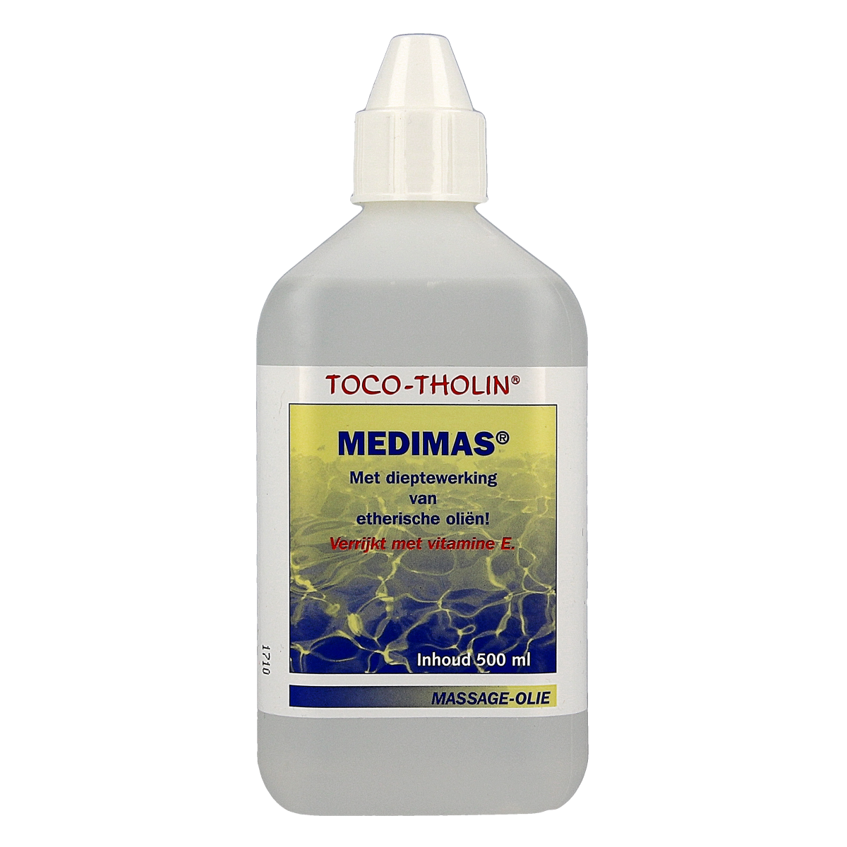 Toco Tholin Medimas massageolie in a 500ml bottle, body care product for relaxing massage and skin nourishment.