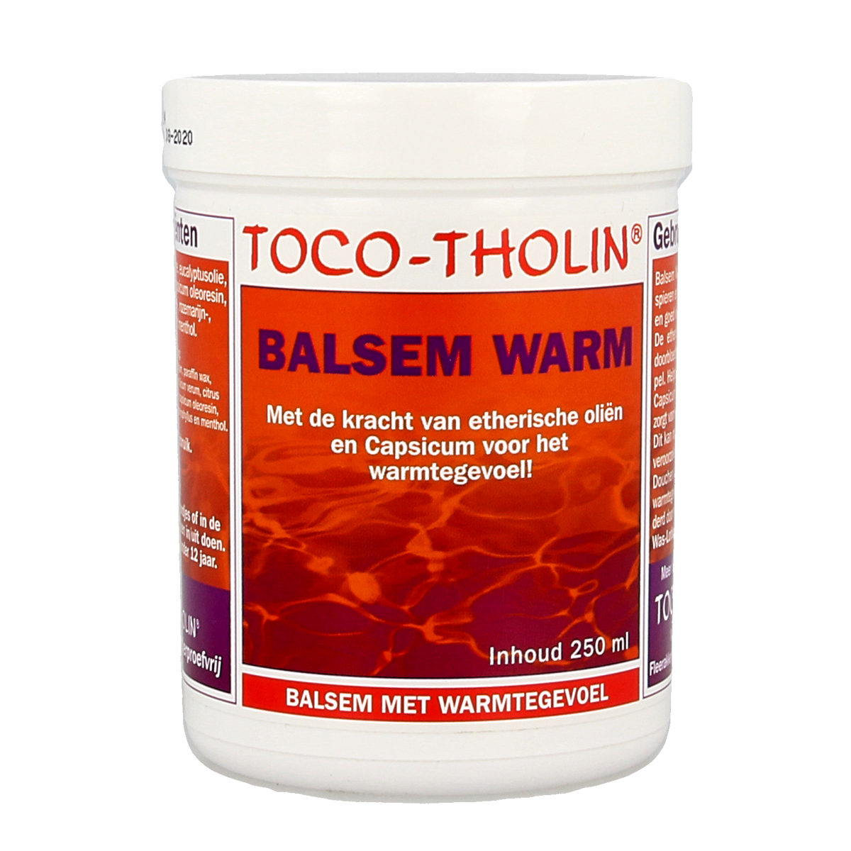 Toco Tholin Balsem Warm 250ml for muscle and joint care, featuring a smooth cream texture in a white jar