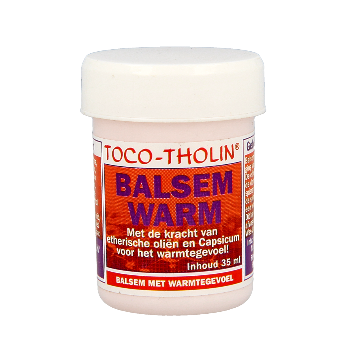 Toco Tholin Balsem warm 35ml for muscle and joint care, featuring a white and blue tube with product branding and a cap.