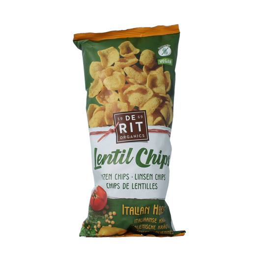 De Rit De Rit Linzenchips Italian herbs bio, 75g, showing crispy lentil chips seasoned with Italian herbs.