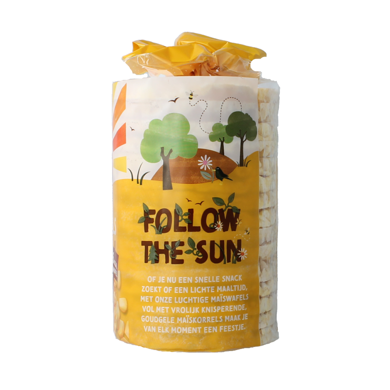 Zonnatura bio maize wafels snack pack with crispy golden corn wafers, 100 grams, natural and organic ingredients.