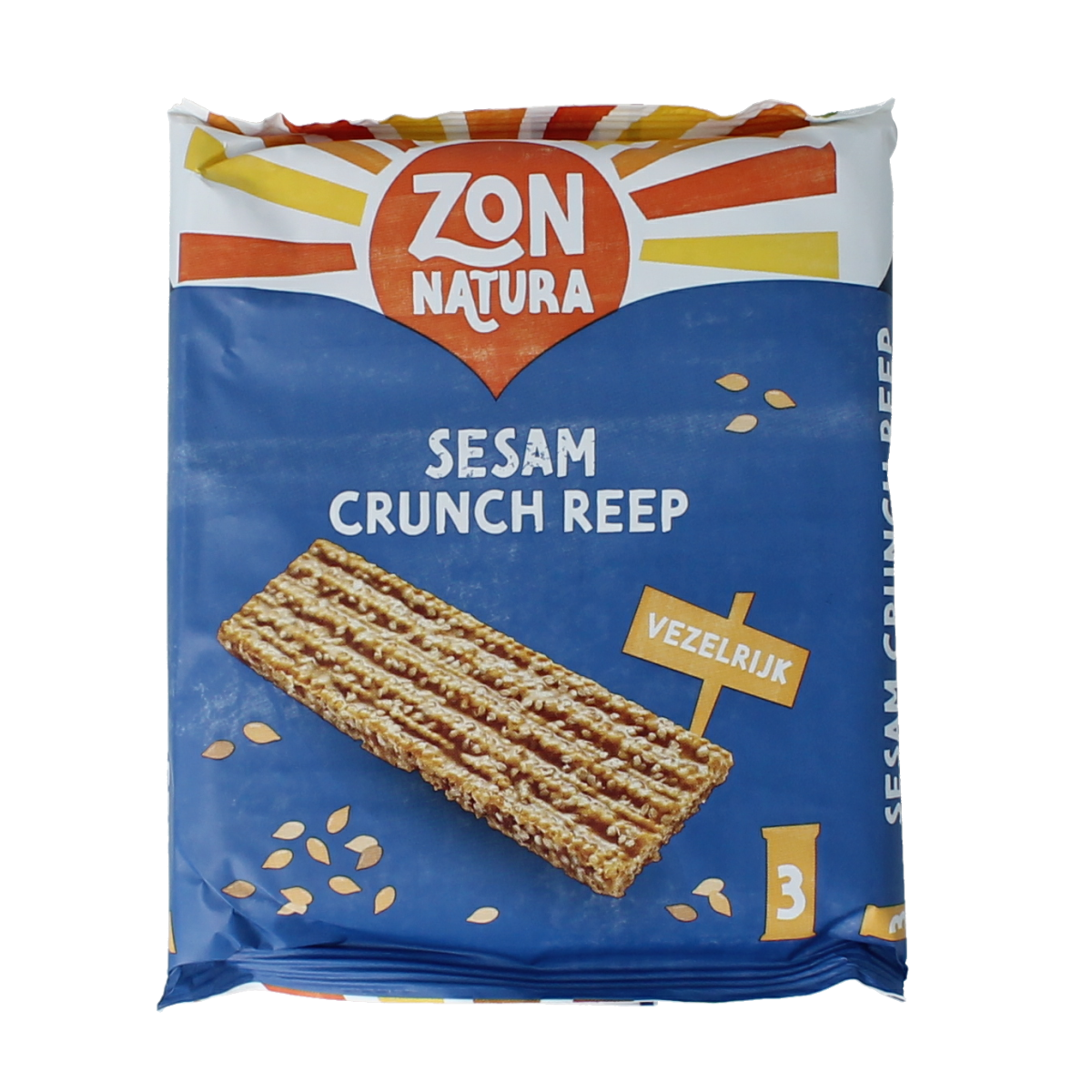 Zonnatura Sesam Crunch Reep snack in 50g bar, featuring crunchy sesame seeds, part of Snacks en Tussendoortjes.