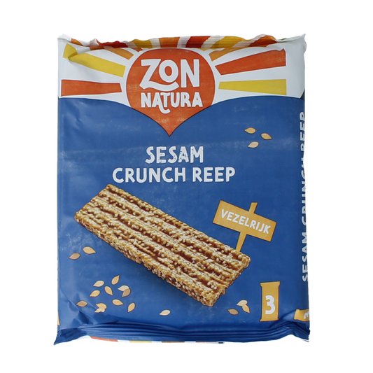 Zonnatura Sesam Crunch Reep snack in 50g bar, featuring crunchy sesame seeds, part of Snacks en Tussendoortjes.