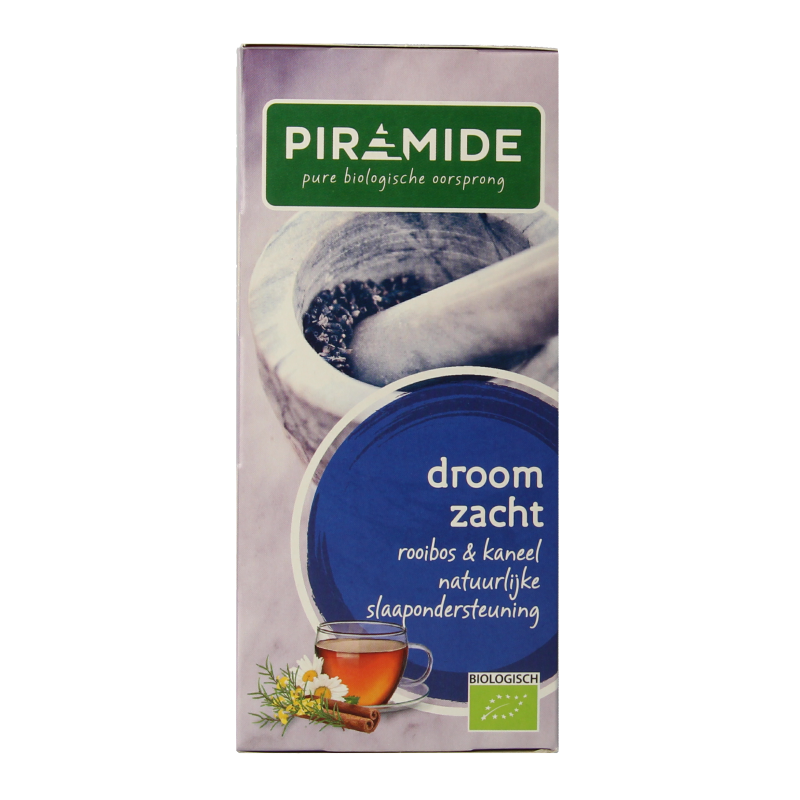Piramide Droom Zacht Thee bio, 20 tea bags, organic herbal tea in pyramid-shaped infuser bags.