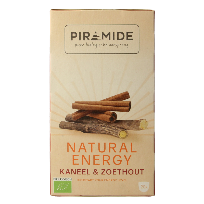 Piramide Natural Energy Bio coffee and tea bags, 20-pack, organic herbal infusion with pyramid-shaped tea bags.