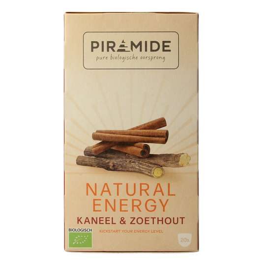 Piramide Natural Energy Bio coffee and tea bags, 20-pack, organic herbal infusion with pyramid-shaped tea bags.