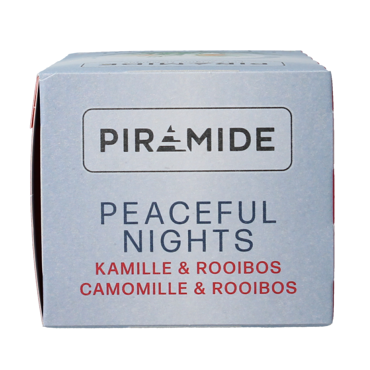 Piramide Peaceful Nights organic herbal tea in 20 tea bags, with pyramid-shaped packaging and calming herbal blend.