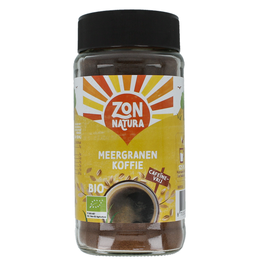 Zonnatura Meergranen biologische koffie in 100 gram package, showing the coffee beans and packaging design.