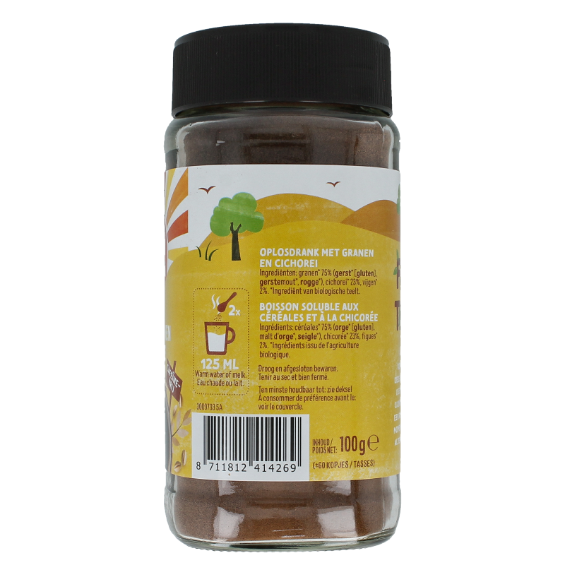 Zonnatura Meergranen biologische koffie in 100g package, showing a bag of mixed grain coffee from the Koffie en Thee collection.