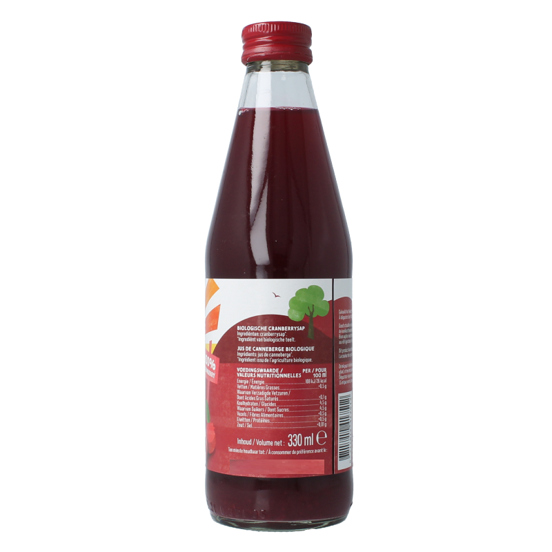 Zonnatura cranberry juice puur bio in 330ml bottle, natural cranberry drink with no added sugars or artificial ingredients.