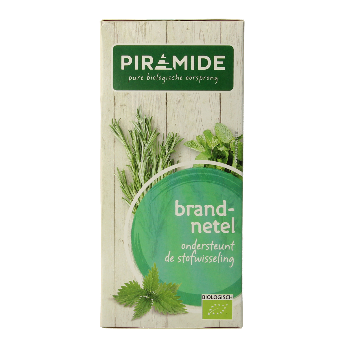 Organic Piramide Brandnetel thee bio with 20 tea bags, natural herbal tea in a colorful box, perfect for relaxing moments.