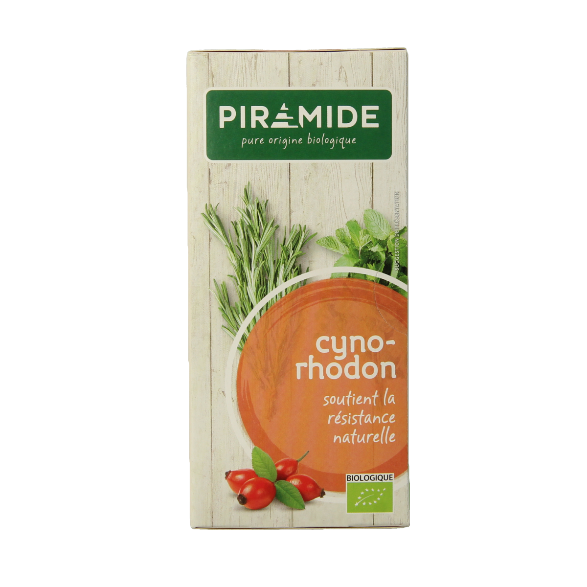 Organic Piramide rosehip tea pyramid infuser bags, 20 count, in natural packaging, showcasing the herbal tea product.