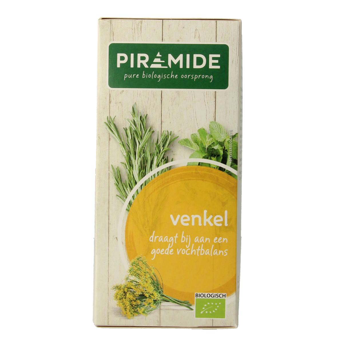 Piramide Venkel organic herbal tea in green pyramid tea bags, natural and eco-friendly, 20 tea bags for calming infusions.