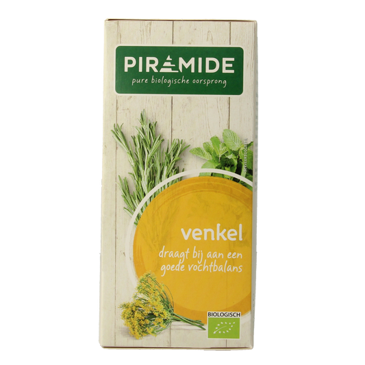Piramide Venkel organic herbal tea in green pyramid tea bags, natural and eco-friendly, 20 tea bags for calming infusions.