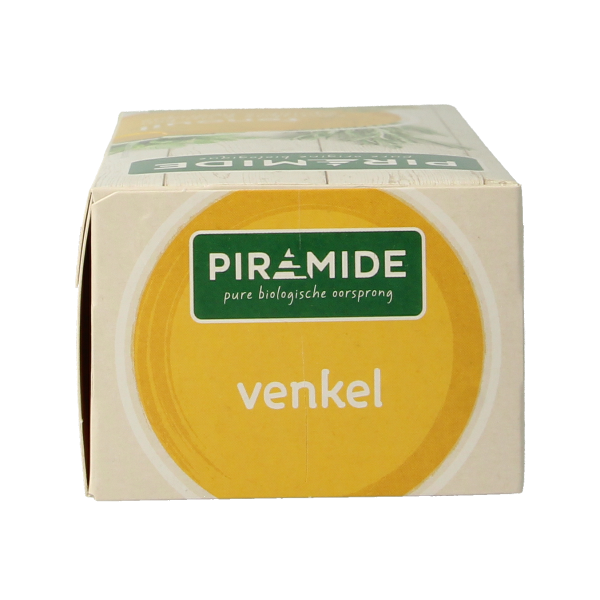 Organic fennel pyramid tea bags by Piramide, showing a box of 20 bio-certified fennel tea pyramid bags.