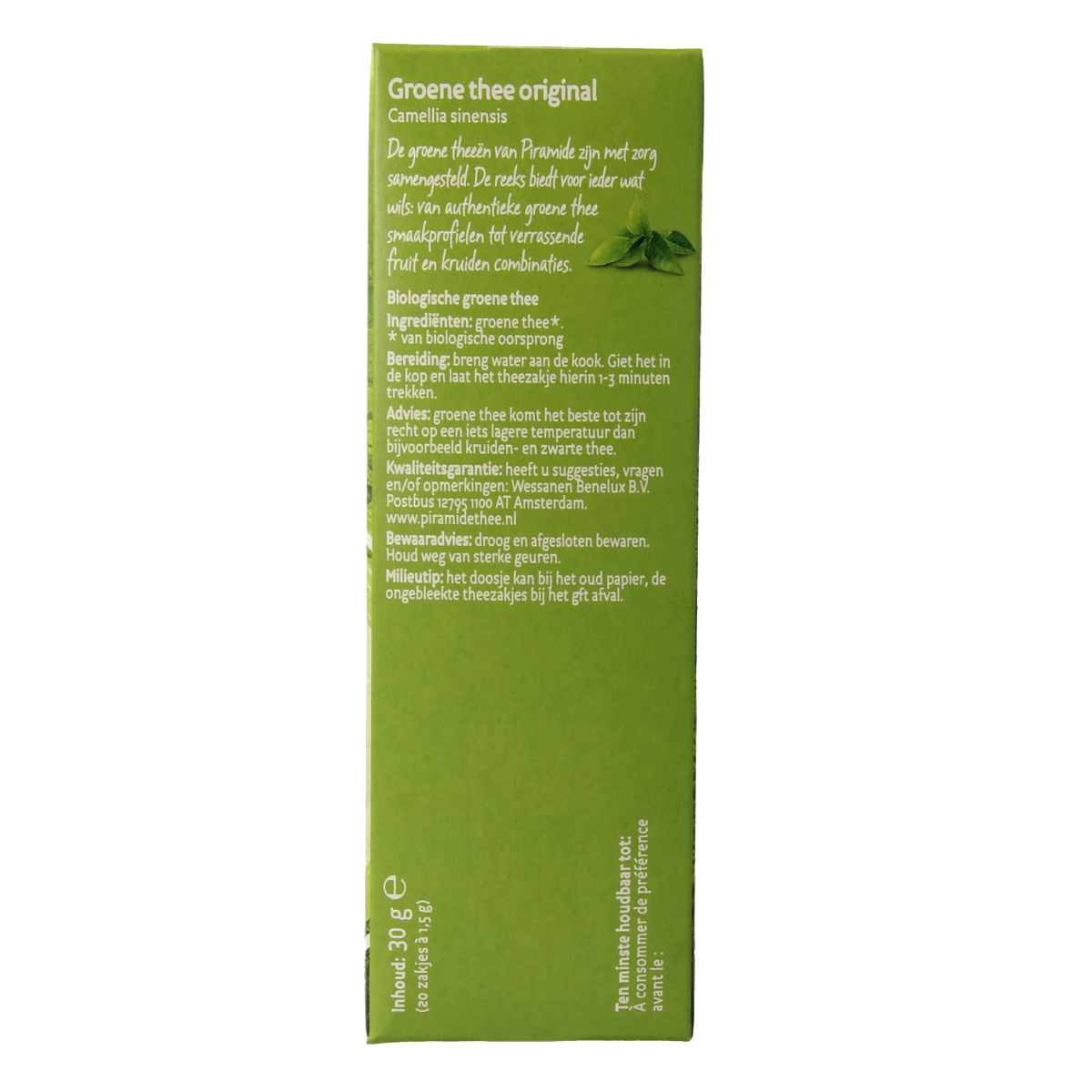 Organic Piramide green tea pyramid bags, eco-friendly bio tea leaves in a box, natural and fresh for brewing.