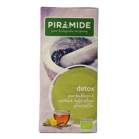 Organic Piramide Detox tea pyramid infuser bags, eco-friendly, with fresh herbal blend in a pack of 20.