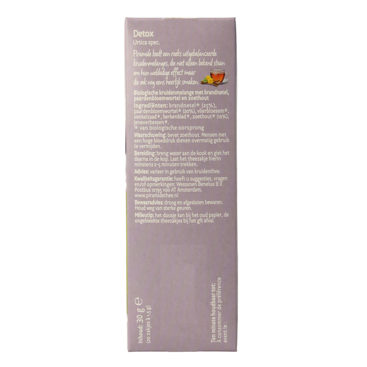 Organic Piramide Detox tea pyramid infuser bags, 20 eco-friendly biodegradable tea sachets for cleansing and wellness.