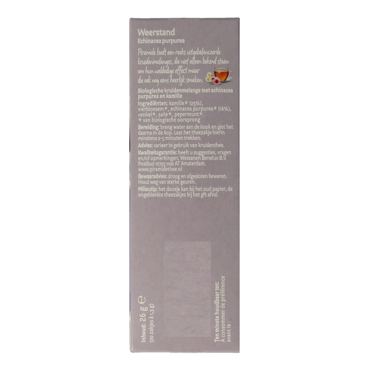 Piramide bio organic herbal tea pyramid bags, eco-friendly packaging, 20-count in a natural tea product image.