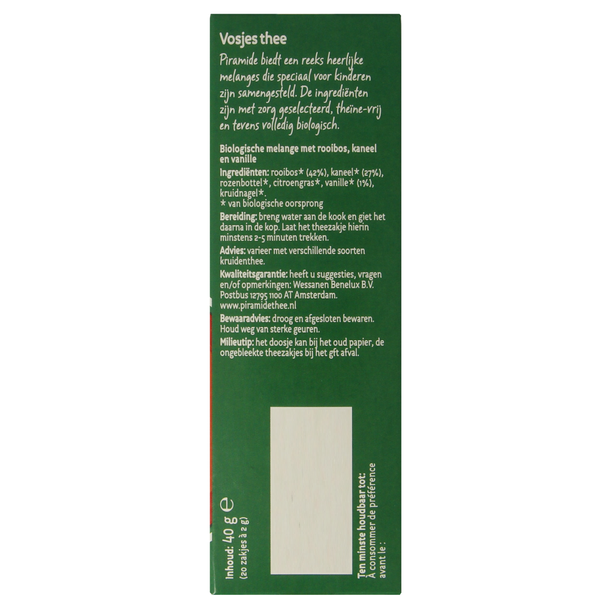 Organic Piramide Vosjes tea pyramid infuser bags, 20-count, eco-friendly and ideal for brewing flavorful herbal tea.
