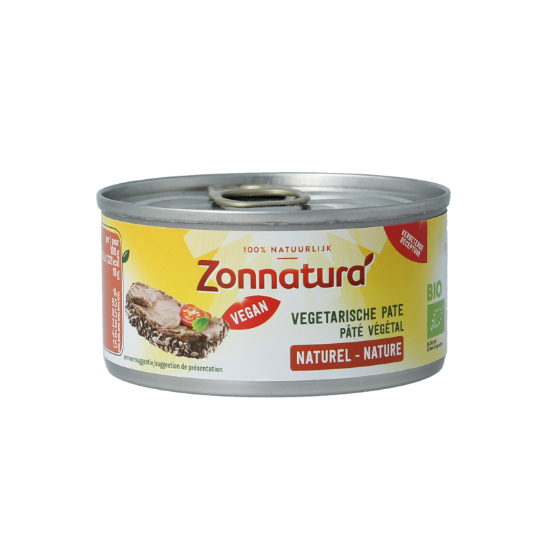 Zonnatura vegetarische biologische pate naturel spread on bread, 125 grams, vegan broodbeleg with natural ingredients.