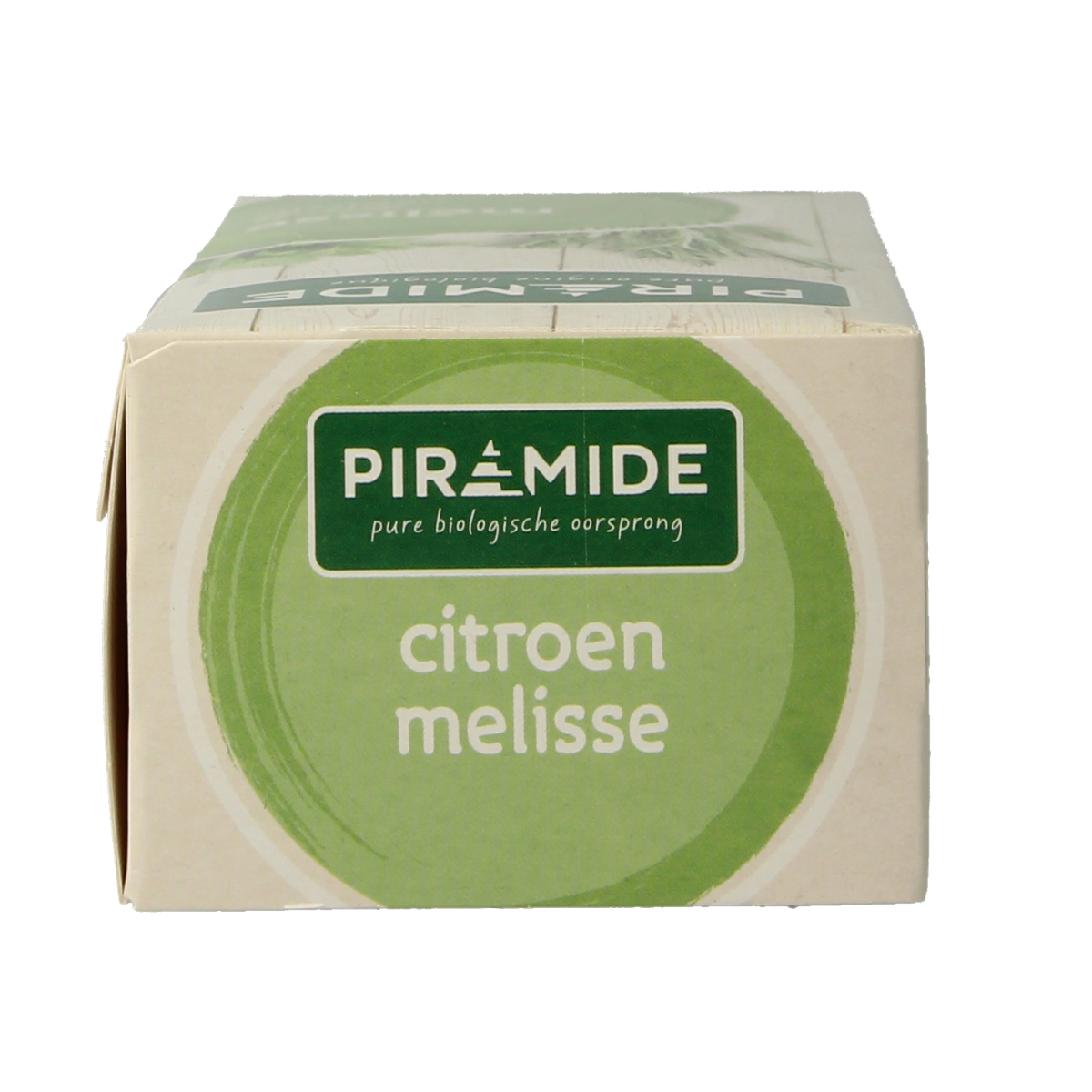 Piramide organic lemon balm tea pyramid bags, eco-friendly, 20 tea bags in natural packaging, ideal for soothing herbal infusion.