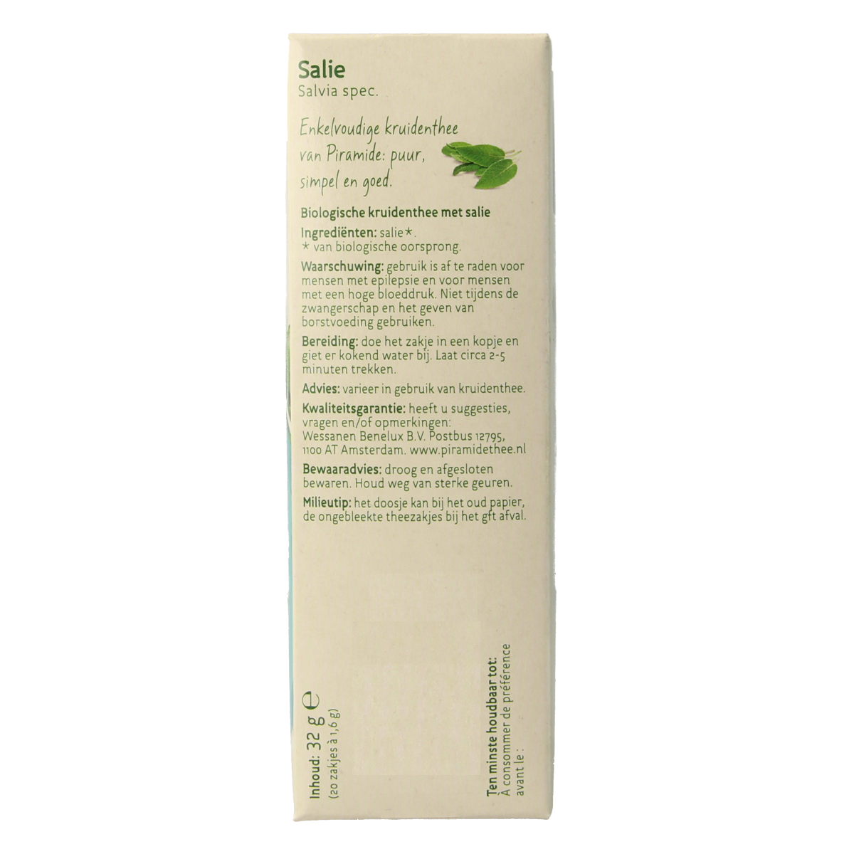 Piramide Salie thee bio in eco-friendly packaging, 20 tea bags, natural herbal tea for soothing and relaxation.