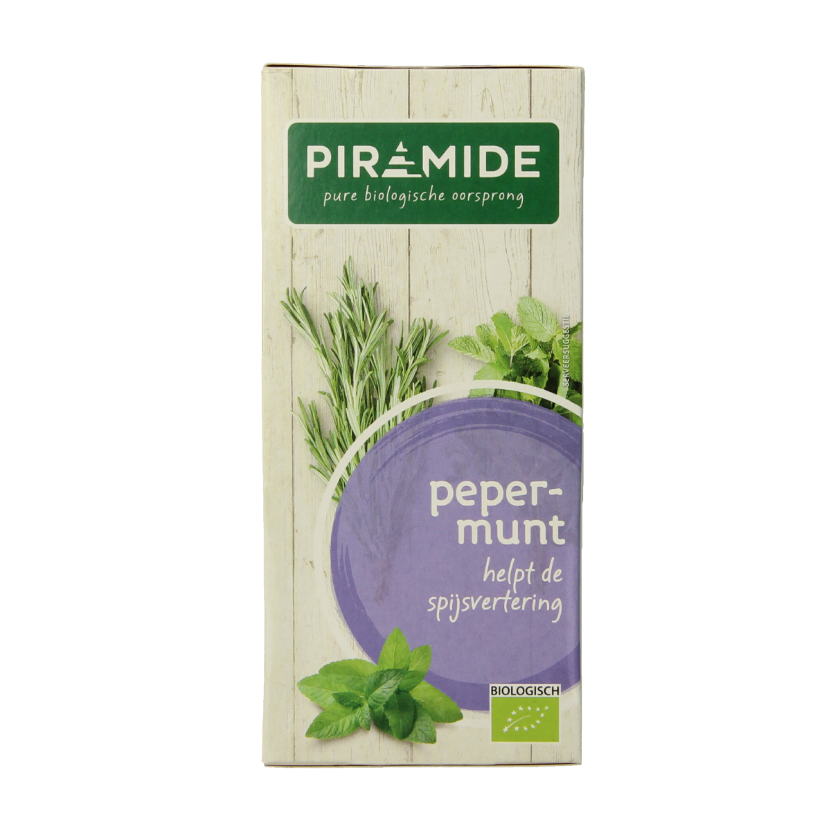 Piramide Pepermunt thee eco bio, 20 tea bags, herbal peppermint tea in a box, natural and organic tea product.
