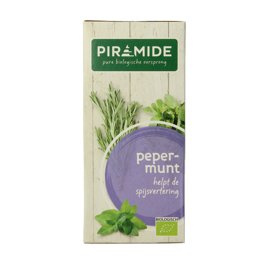 Piramide Pepermunt thee eco bio, 20 tea bags, herbal peppermint tea in a box, natural and organic tea product.