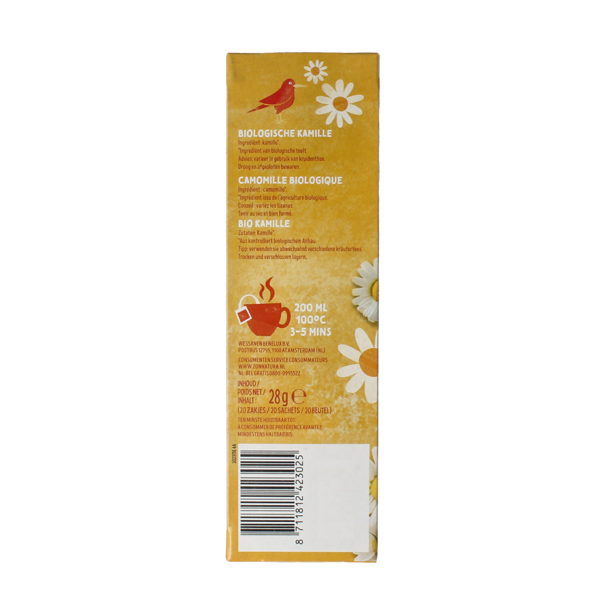 Zonnatura Kamille thee in a box with 20 bio chamomile tea bags, natural herbal tea from Zonnatura.