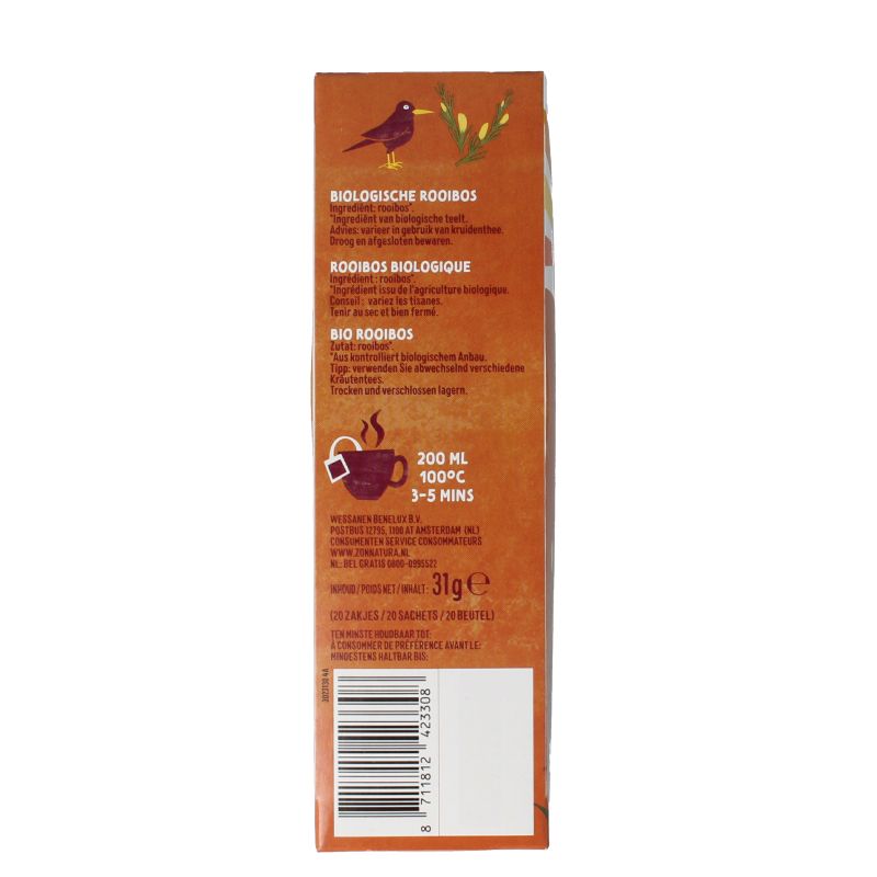 Zonnatura Rooibos bio tea boxes with 20 tea bags, natural herbal tea from the Zonnatura brand