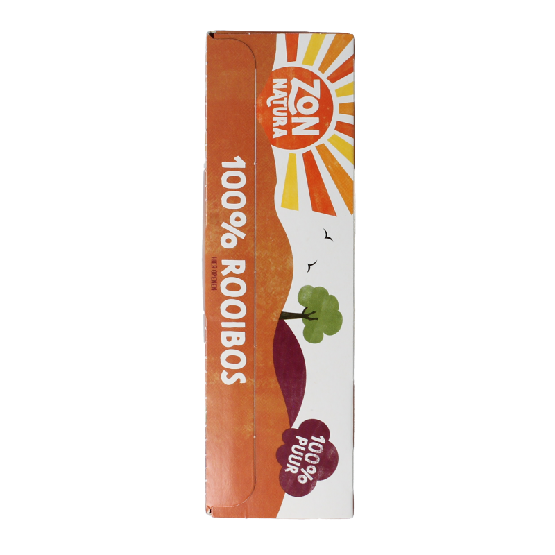 Zonnatura Rooibos 100% bio tea boxes with 20 individual tea bags, natural herbal rooibos tea packaging.