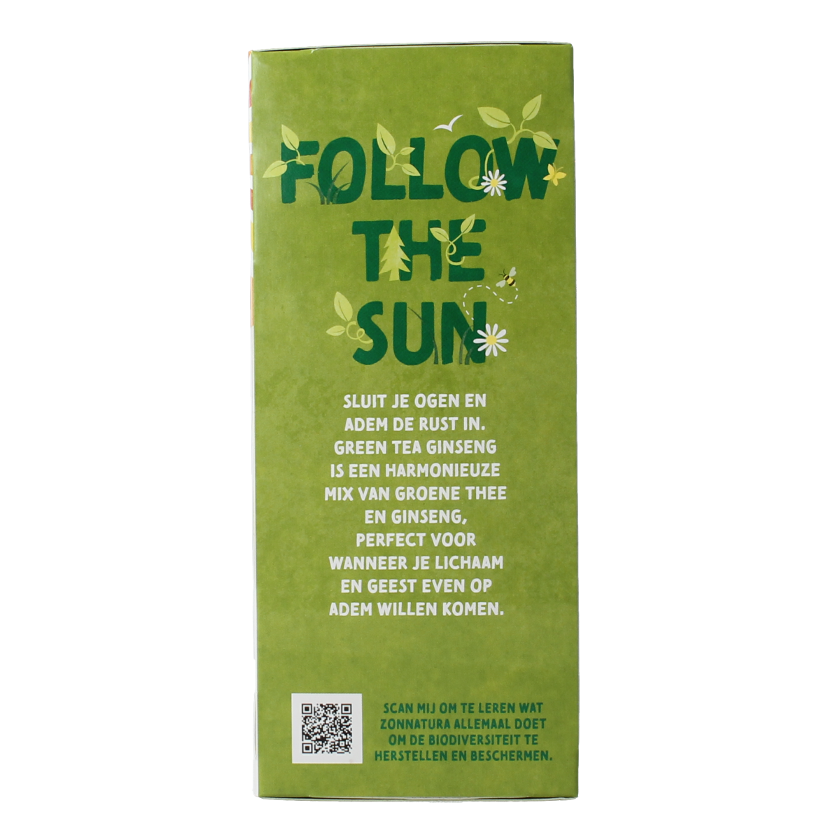 Zonnatura green tea with ginseng in 20 tea bags, organic herbal tea package, natural ingredients, green tea and ginseng blend