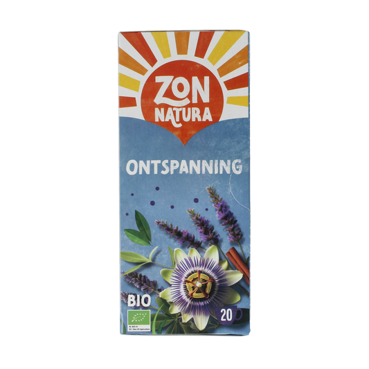Zonnatura bio ontspanningsthee in een verpakking met 20 theezakjes, natuurlijke koffiethee voor ontspanning.