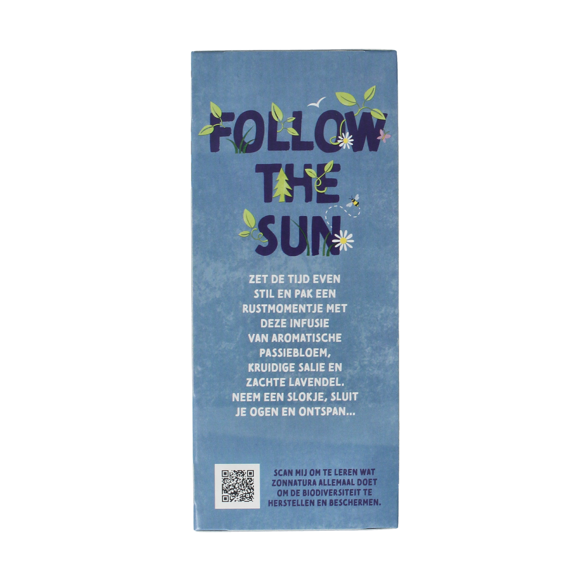 Organic Zonnatura relaxation tea in a box of 20 tea bags, featuring herbal blend for calming and stress relief.