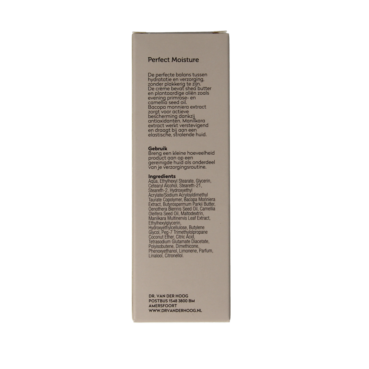 Dr. van der Hoog Moisture lightweight facial cream jar, 50ml, for hydration and skin care, with a sleek white container.