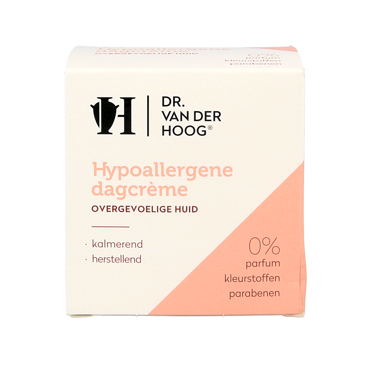 Dr. van der Hoog hypoallergenic day cream in 50ml tube, facial skincare product with gentle, nourishing formula.